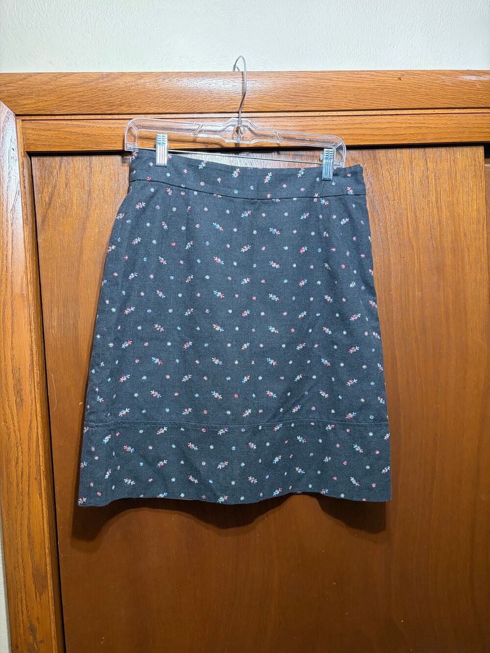 Anthropologie Odille Women's Size 8 Gray Floral Print Cotton A-Line Skirt